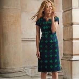 Boden Yasmin Dress Green Blue All Cotton Lined Work Career Office dress size 10